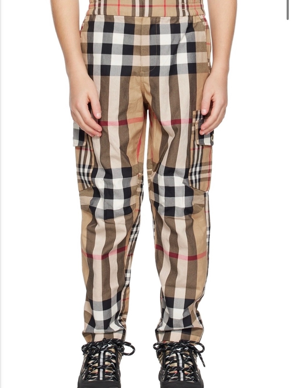 Burberry Tan Black White Red Plaid Kids Trousers - Picture 2 of 9